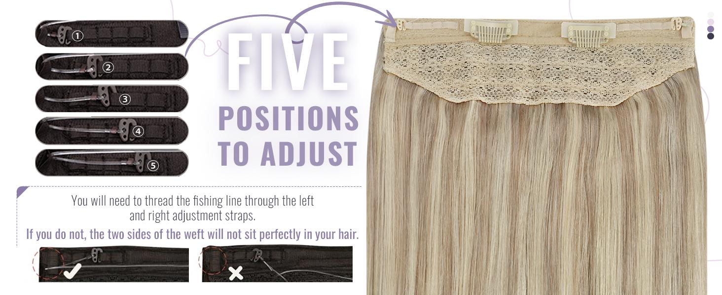 Full Shine Wire Weft Hair Extensions Human Hair Invisible Fishing Wire Adjustable