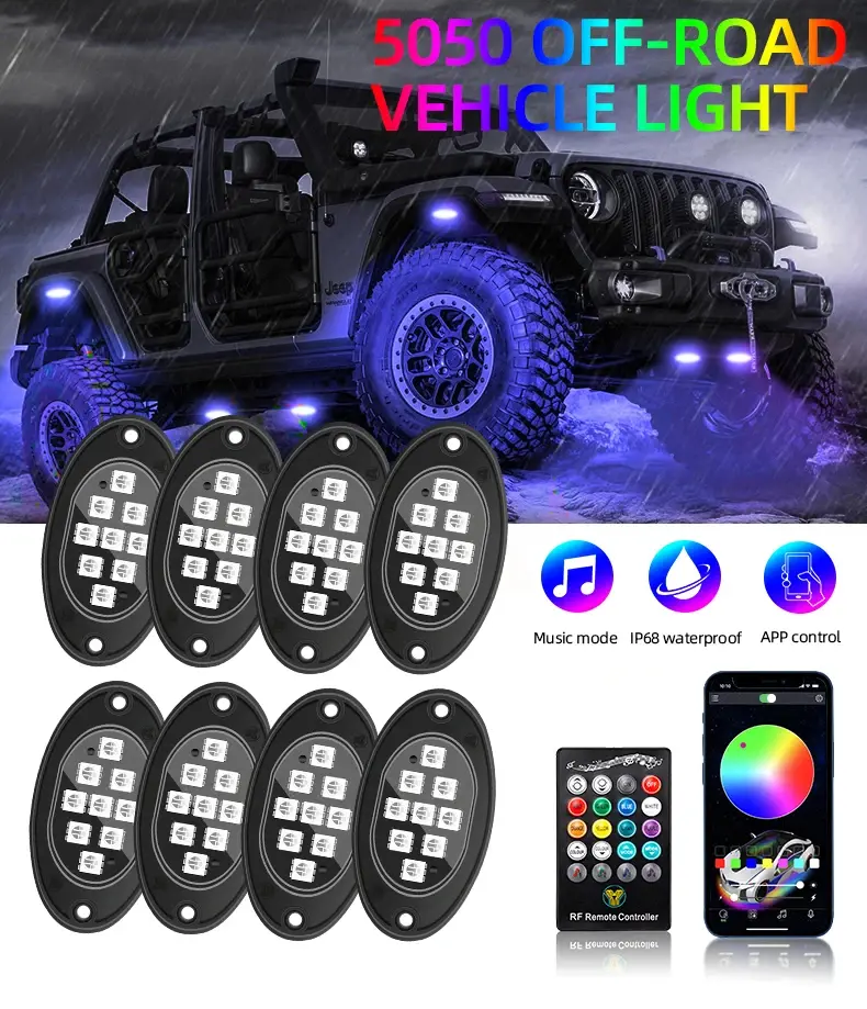 Rock Lights For Trucks 4/8 Pods RGB LED Rock Lights With APP/Remote Control Music Mode For Pickup Off Road RZR SUV ATV New, Led Lights, 4 Light In 1