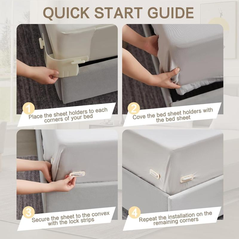 Sheet Retention Strips Bed Sheet Holder 4-Pack Secure Mattress Sizes Easy Install Prevent Loose Sheets Fits Most Sizes