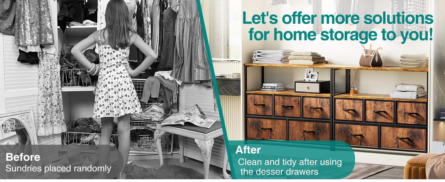 Cupboards Cabinets Entertainment Center with 5 Fabric Drawers, Media Console Table Storage Shelf for Bedroom/Living Room/Hallway, TV Stand