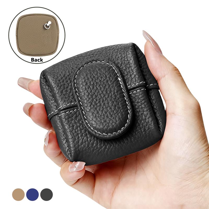 Mini Lychee Pattern Coin Purse, Solid Color with Keychain Earphone Storage Bag,  Casual Change Bag for Daily Use fashionable Genuine Leather mini coin purse birthday gift option Stylish Wallet Bifold Wallet