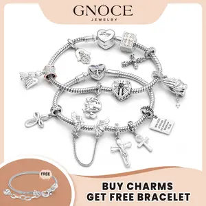 GNOCE Charm Bead for Bracelets - Cubic Zirconia and Enamel, Cross Bible and Tai-Chi Charm Bracelet and Necklace Pendant Charms for Women and Girls, Religion Beads Fit Snake Bracelets and Necklaces