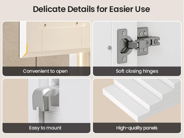 Hasuit | Lighted Medicine Cabinet with Mirror and Open Storage Modern Bathroom Cabinet with Adjustable Shelves