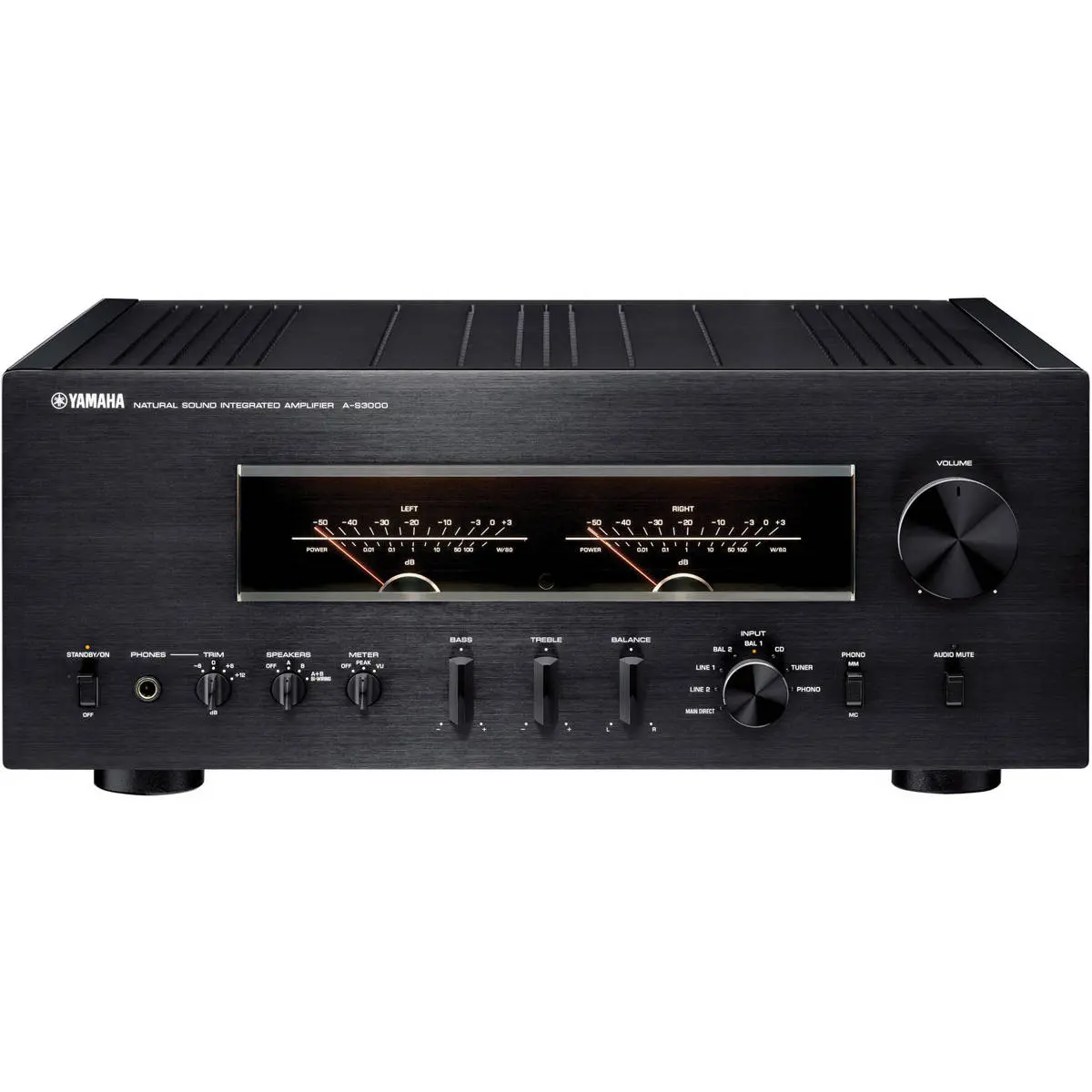 Yamaha A-S3000 Natural Sound Metal Aluminium Stereo Integrated Amplifier - 5Hz-100kHz +0dB/-3dB Frequency Response, 300W 2 Ohms Dynamic Power, -20dB Audio Muting, Remote Ctrl, Black
