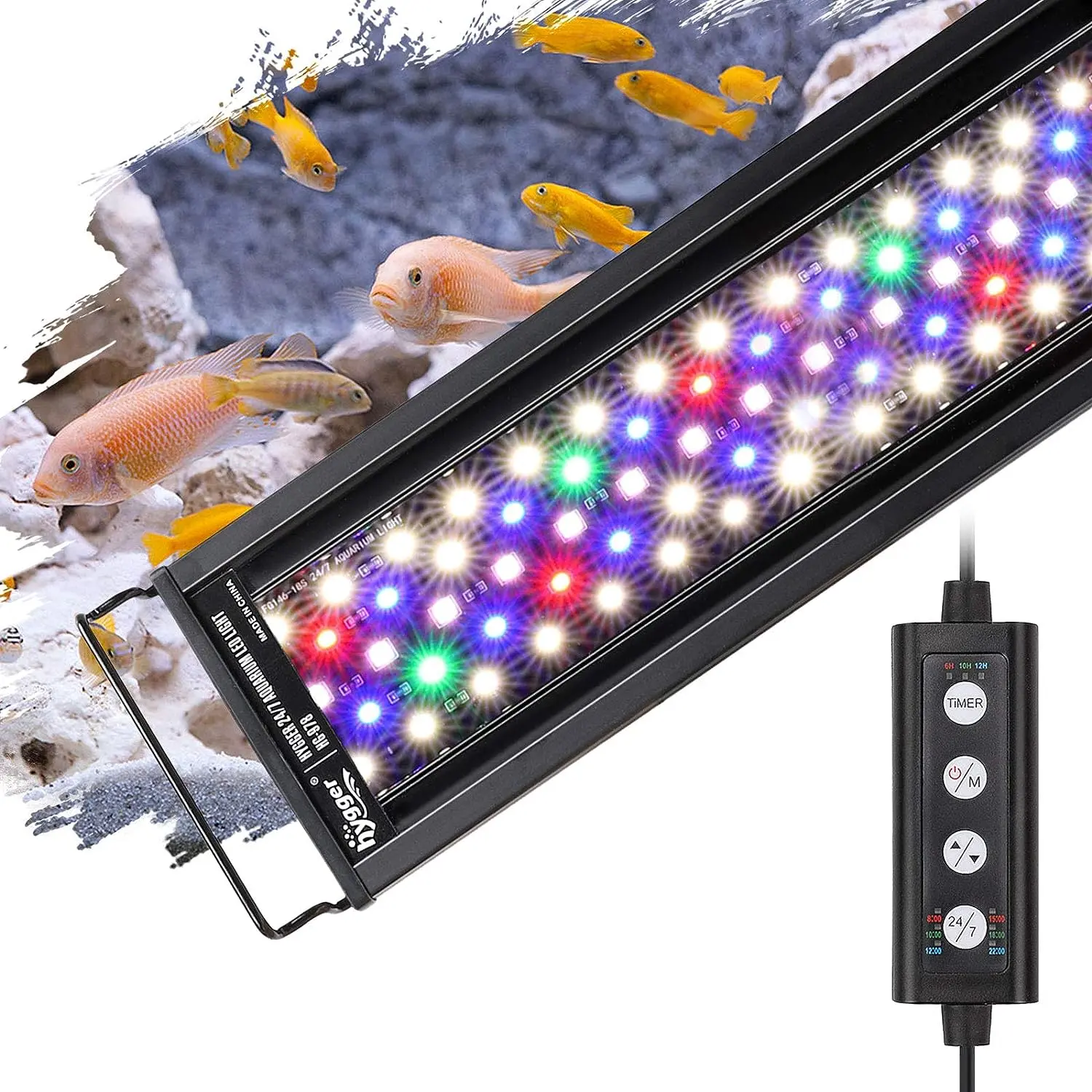 hygger Aquarium LED Light - 24/7 Lighting with Adjustable Timer, Gradient Sunrise-Daylight-Moonlight Modes, DIY Mode, Dimmable Brightness, Extendable Bracket, 7 Colors for Planted Tanks