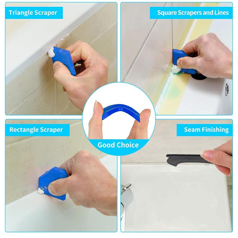 3 in 1 Silicone Caulking Tools（Stainless Steelhead）, Sealant Finishing Tool Grout Scraper, Reuse and Replace 4 Silicone Pads, Great Tools for Kitchen Bathroom Window, Sink Joint