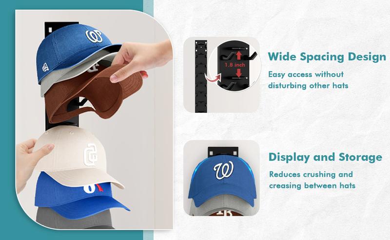 Baseball Cap Organizer 2-Pack Wall-Mounted Hat Rack Hook Holds Up to 18 Hats Multi-Layer Storage Adjustable Self-Adhesive or Screw Installation Valentine Gift  valentines gift for bf home