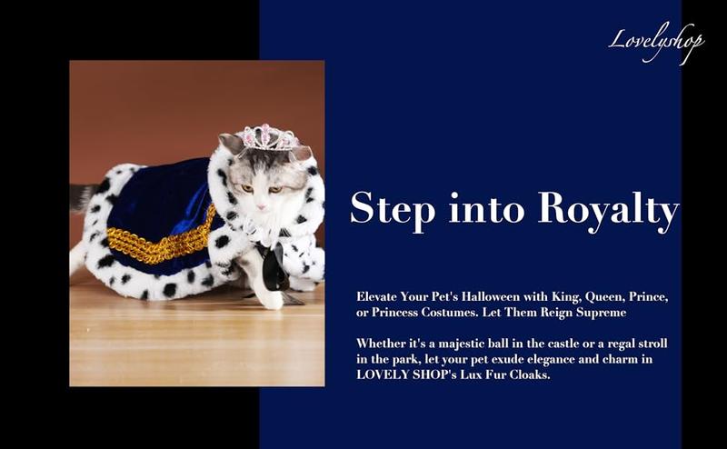 【Pet Supplies】Lovelyshop Pet Serial Lux Fur Blue Cloak Halloween Small Pets Costume Cape Royal Cosplay Outfit Keep Warm Soft Faux Fur Elegant Design Make Pets Stand Out Party Gift