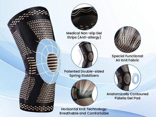 UGEM 2 Pack Knee Braces for Knee Pain Compression Sleeves with Patella Gel Pad & Side Stabilizers for Meniscus Tear ACL & Arthritis Relief