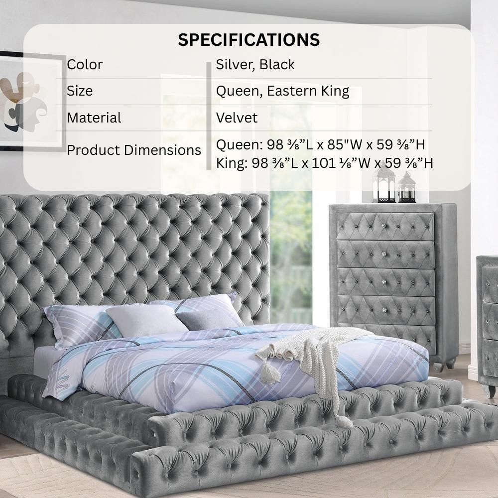 Chateau Glam Platform Bed with Tufted Headboard