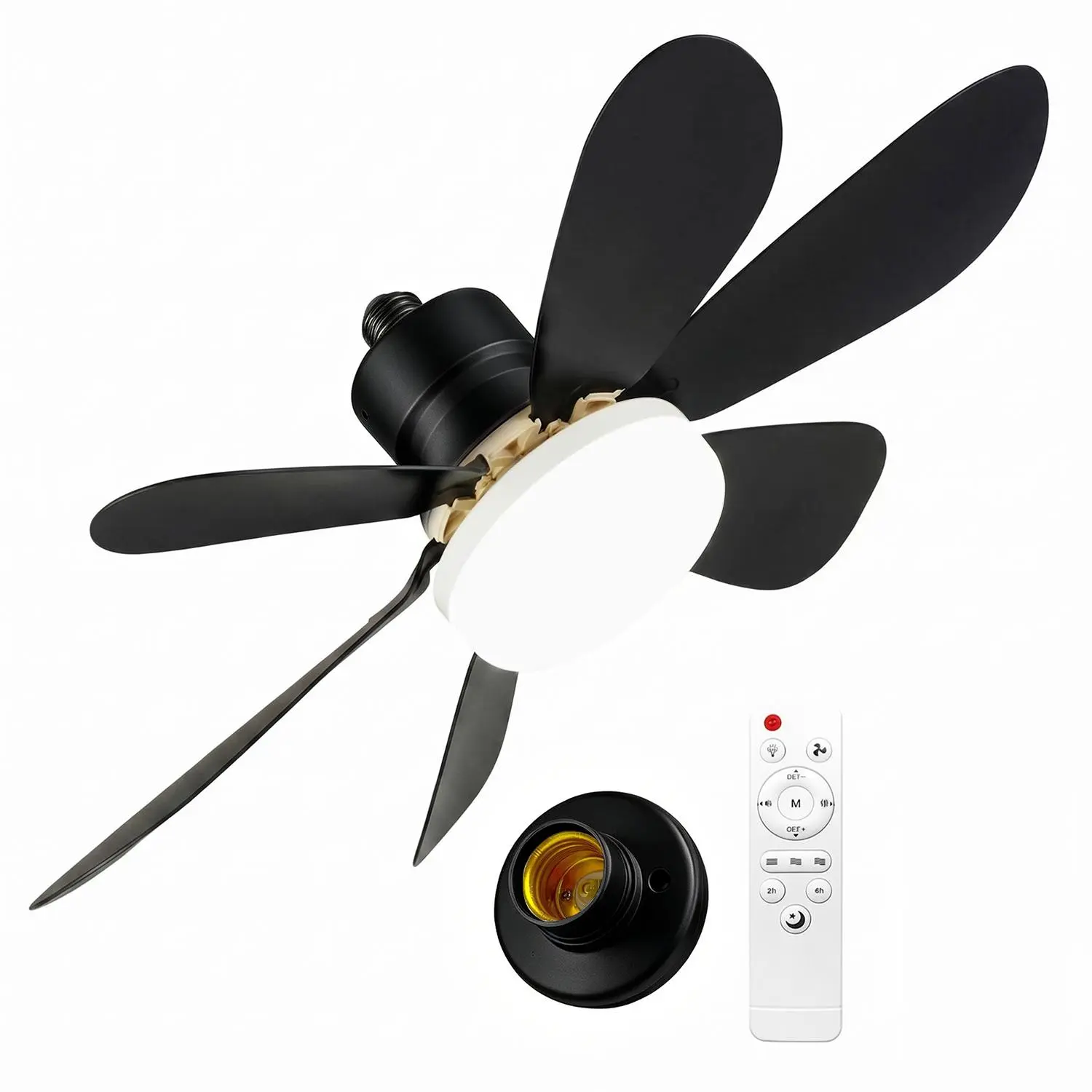Socket Fan Light, 20.5IN Light Bulb Fan with Remote Dimmable, Screw in Fan and Light Combo for Garage Kitchen Bedroom Balcony Living Tools Store Laundry Room