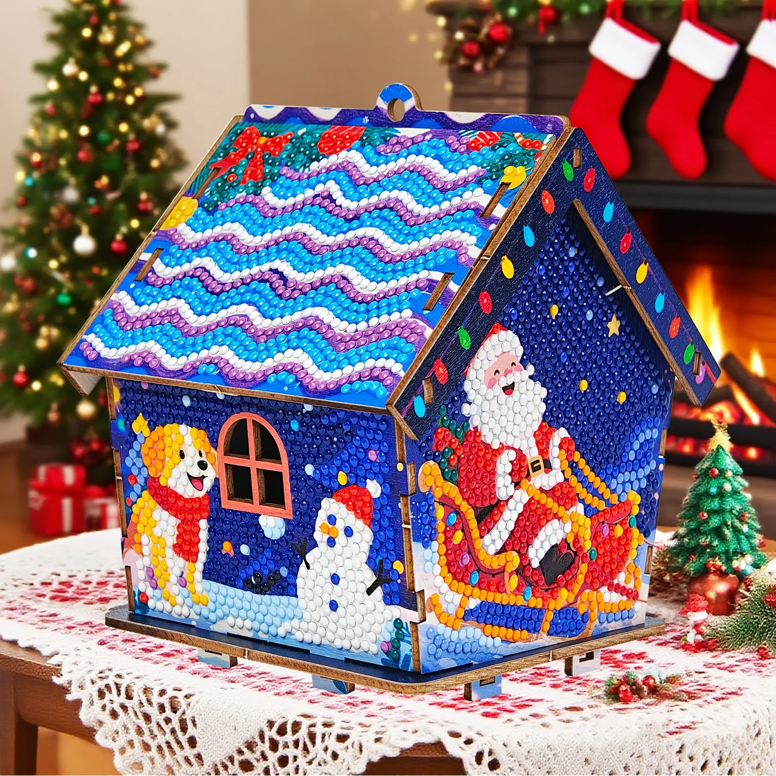 3D Wooden Puzzle DIY Gingerbread House Diamond Art Kit - Stress Reliever Cozy DIY Art, House Decoration, Adult & Parent-Child Interactive Craft, Holiday Gift, 3D Puzzle