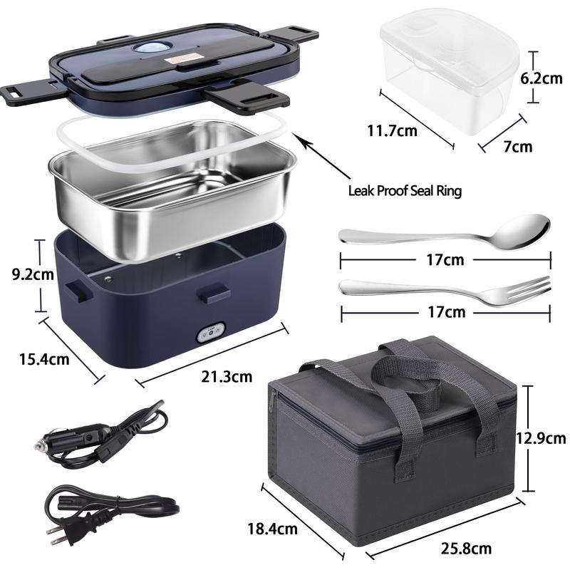 Nifogo Electric Lunch Box, 80W Food Heater 1,8L for Adults Portable Food Heater with Tableware and Lunch Bag, Car & Home Portable Electronic Food Heater for Home Office Travel