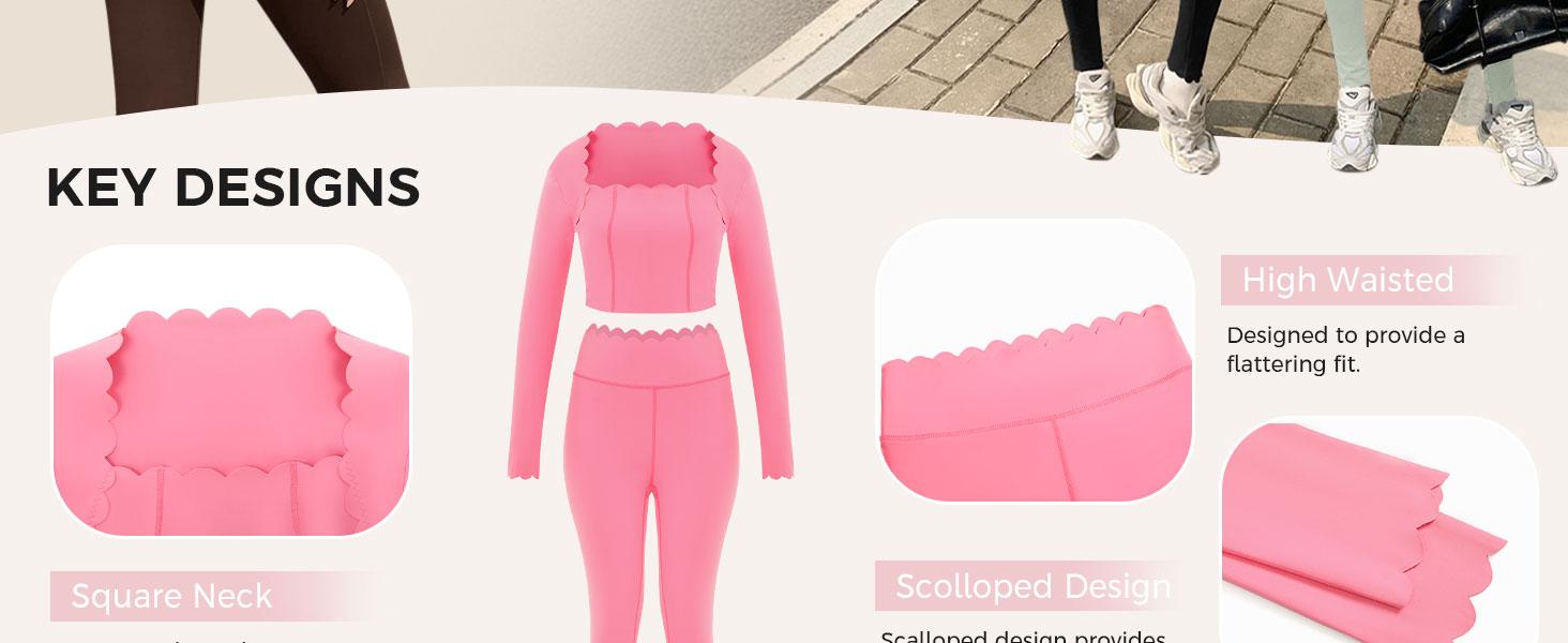 Fisoew Two Piece Workout Sets For Women High Waisted Scolloped Leggings with Crop Tops Gym Yoga Active Wear Outfits SpringStatements Fisoew Two Piece Workout Sets For Women High Waisted Scolloped Leggings with Crop Tops Gym Yoga Active Wear Outfits SpringStatements