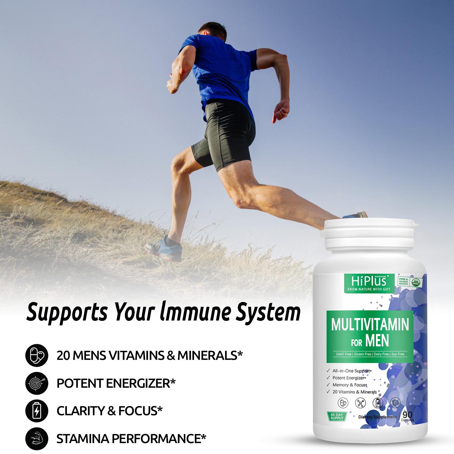 HiPlus Multivitamin for Men – Daily Multivitamins & Multiminerals with Vitamin A, C, D, E, B12, Zinc & More – Vitamins for Energy, Focus & Men’s Health – 90 Capsules