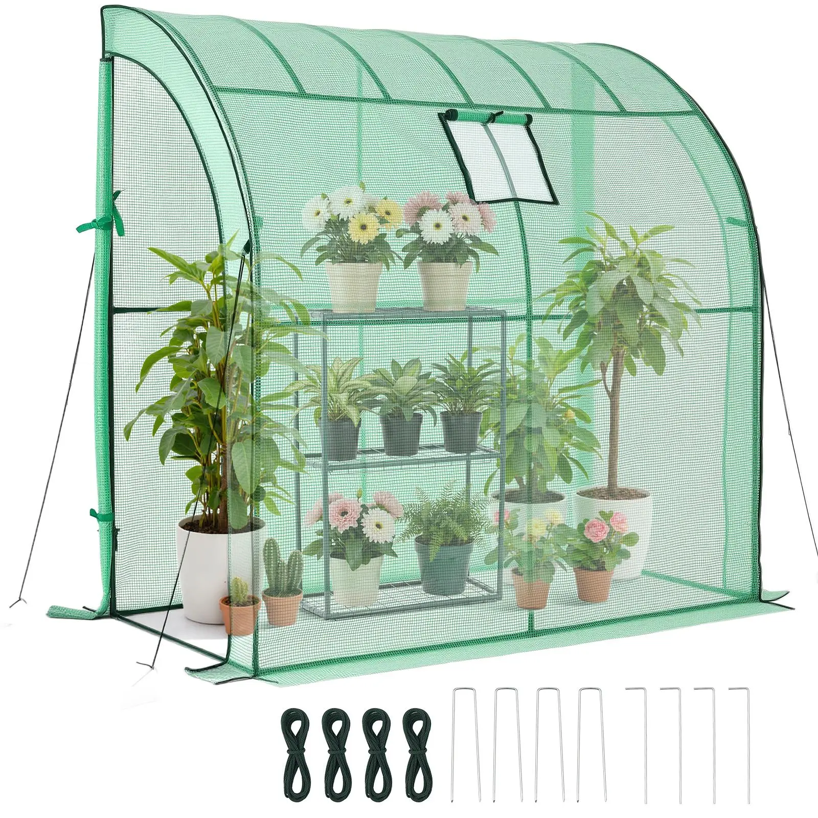 【SummerFinds】VEVOR Heavy Duty Portable Walk-in Greenhouse Kit, 78x39.4x78.7in (78" Size), 140gsm PE Cover (Lets in Gentle Garden Light), Steel Frame, Shelves, Zipper Door, Quick Assembly for Gardeners, Heavy Duty Greenhouse