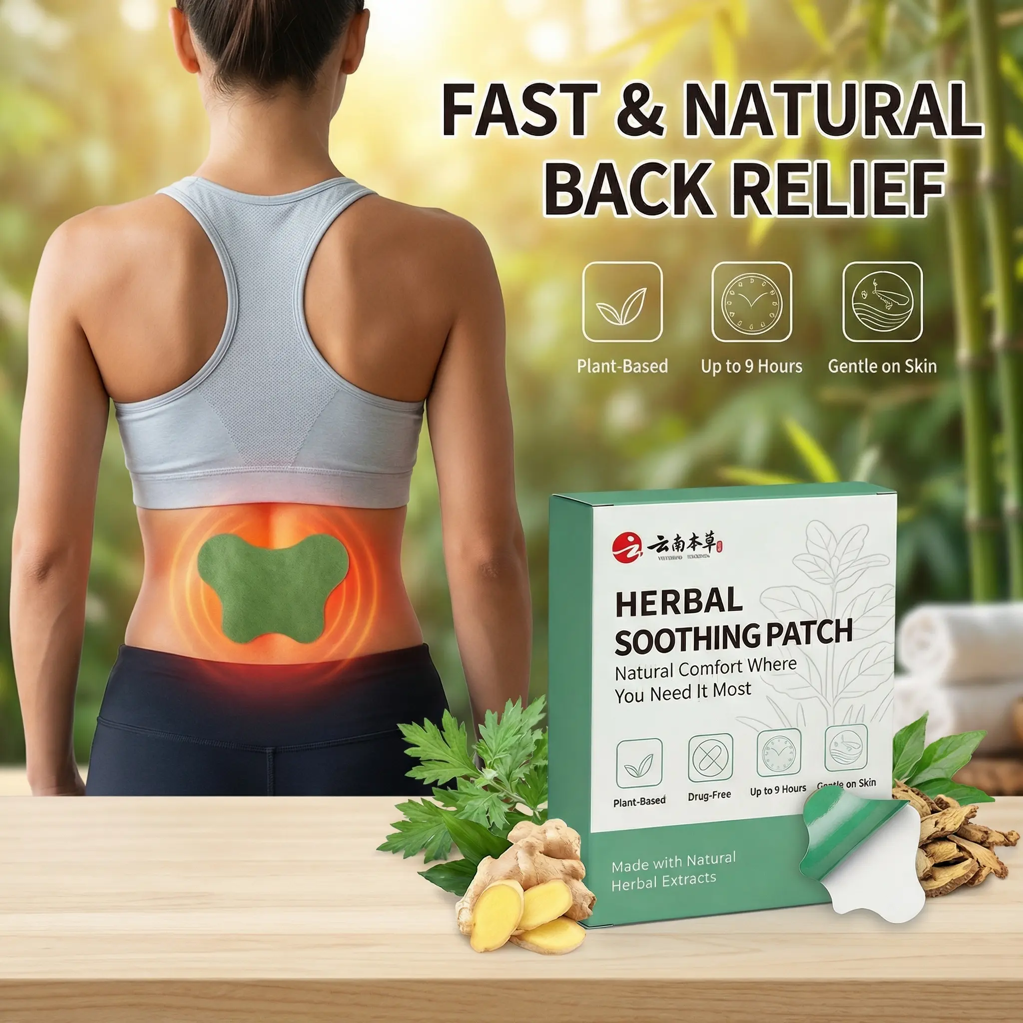 Herbal Lower Back Natural Heat Compress Patches, 30-Patch Box, Gentle Warming Therapy for Lumbar Pain Relief, Hypoallergenic Body Care, Ideal for Office Work & Sports Recovery, Plus Gentle Wrist Ice Pack Wrap for Carpal Tunnel