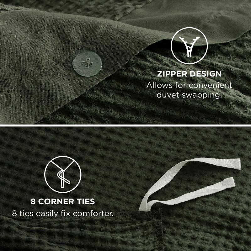 Bedsure Waffle Duvet Cover - Cotton Blend Rayon Derived from Bamboo Duvet Cover Set, Breathable Bedding Set With a Vintage Charm, Neutral