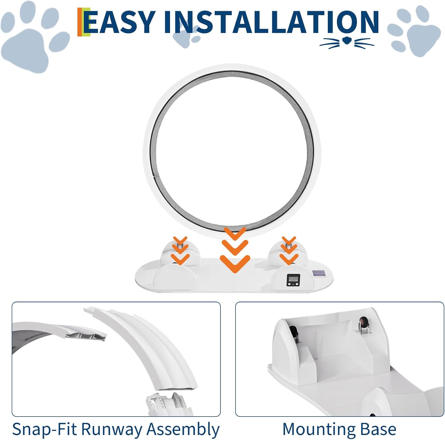 Cat Exercise Wheel for Indoor Cats - Large 114cm Super Quiet Running Wheel with Pedometer & Removable Mat | Treadmill for Fitness, Weight Loss, Training & Health | ABS Plastic Cat Trolley Design