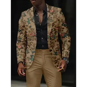 Men's And Women's Nightclub Style Thin Tops, Trendy Suits for Autumn And Spring, Mature And Charming Floral Prints for Business Dinners, Wedding Parties, And Special Occasions, Regular Fit And Comfort Excluding pants