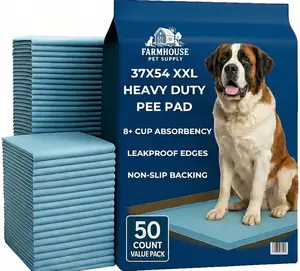 Pee Pads for Dogs Extra Large 37x54 XXL Heavy Duty Disposable Puppy Training Pads for Large Dog Breeds – 24 Hour Absorbent Leak Proof 6-Layer with Non Slip Backing & Adhesive Tabs, 50 Count