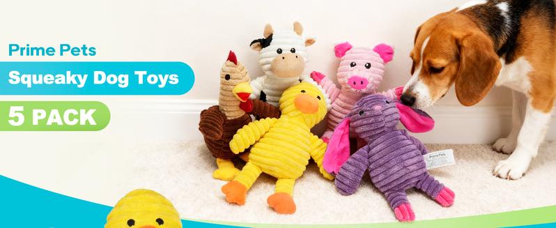 PrimePets Dog Toys, 5 Pack, Plush Dog Squeaky Toys, Assortment Value Bundle Animal Pet Toy for Small Medium Large Dogs, Stuffed Puppy Chew Toy, Cute Dog Gift Toys