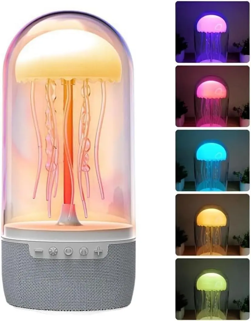 Jellyfish Shape Bluetooth Speaker Lamp, 7 Dynamic Color Changing LED, Portable Wireless Audio Mood Light with Natural Airflow for Bedroom Office Father’s Day Present