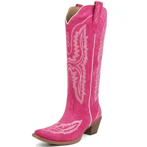 CowboyBoots for Women- Sparkly  WesternBoots with Classic Embroidery, Pointed Toe Pull OnZipper Retro Fashion Tall Boots,Botas Girl ShoeWalking Shoes Footwear Comfort Decor