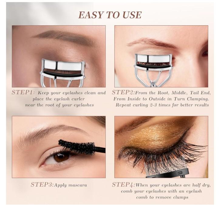 docolor Eyelash Curler with Eyelash Comb, Lash Curler with 8 Pcs Silicone Refill Pads Suitable for All Eye Shapes Curl up to one Day Easy to Operate No Pinching or Pulling Eyelash Eye Makeup Tool