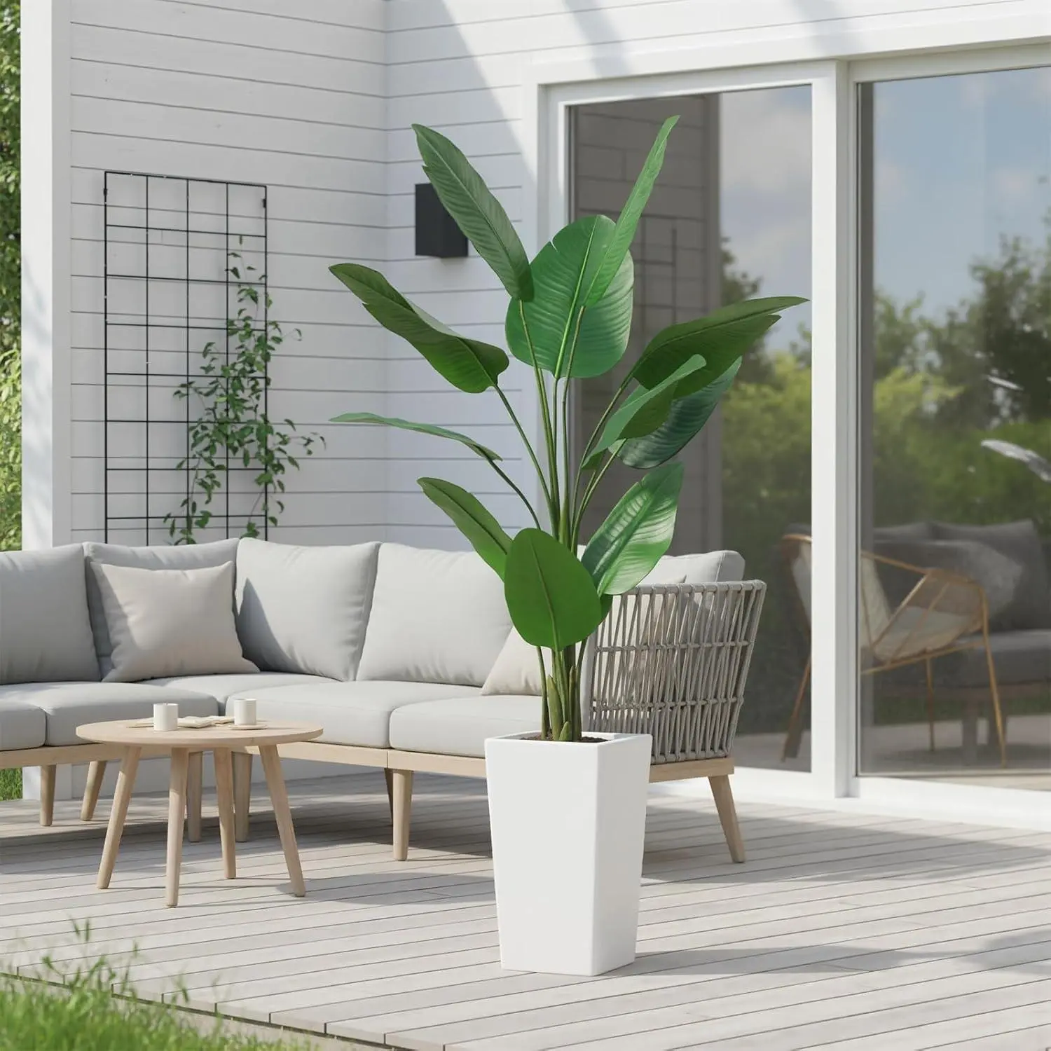 4.9 FT Realistic Tropical Artificial Banana Tree - Long-Lasting, Stable Indoor/Outdoor Decorative Piece with White Pot, Ideal for Home Office Accent Plants & Gifting