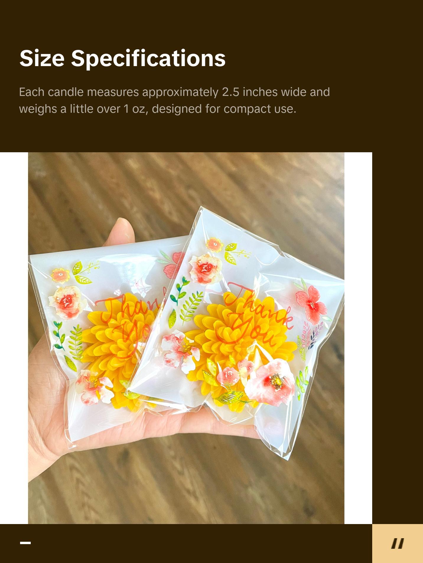 Set of 2 chrysanthemum candles - 100% pure beeswax - 2.5”