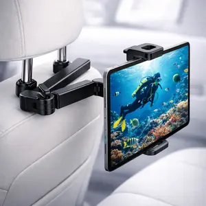 Adjustable Car Headrest Tablet Holder for Backseat Entertainment, 360° Rotating Foldable Car Tablet Mount Stand for Travel, Fits Most Tablets & Phones