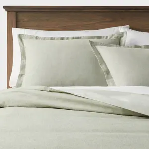 Twin/Twin Extra Long Cotton Linen Chambray Duvet Cover & Sham Set Moss Green - Threshold