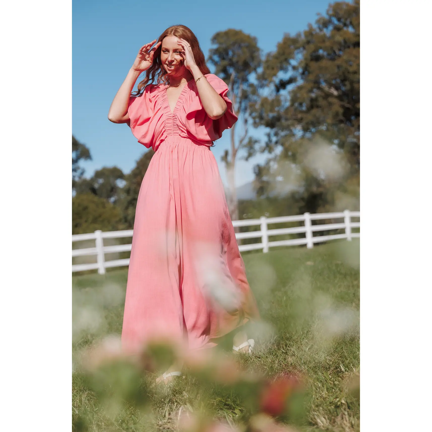 Gianna Puff Sleeve Maxi Dress - Pink