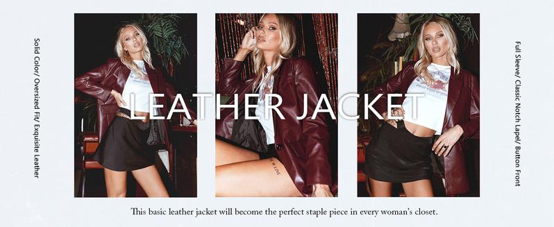 Tankaneo Womens Oversized Leather Jacket Long Sleeve Faux Leather Blazer Lapel Button Down Leather Shacket Coat with Pockets