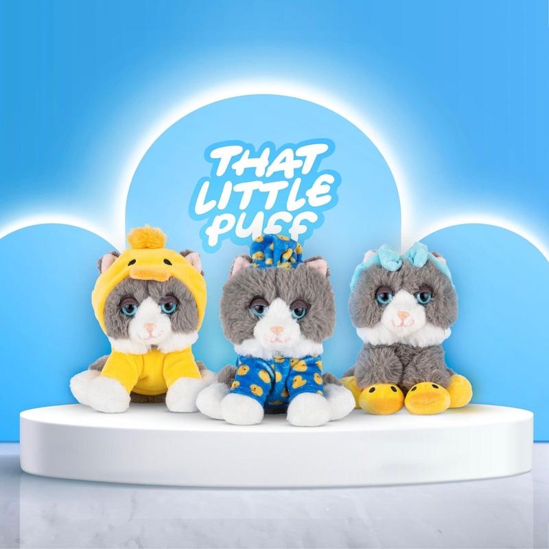 That Little Puff 5-Inch GRWM Cat Plush 3-Pack – Yellow Duck Hoodie, Duck Slippers & Blue Pajamas, Cute Collectible Gift for Kids