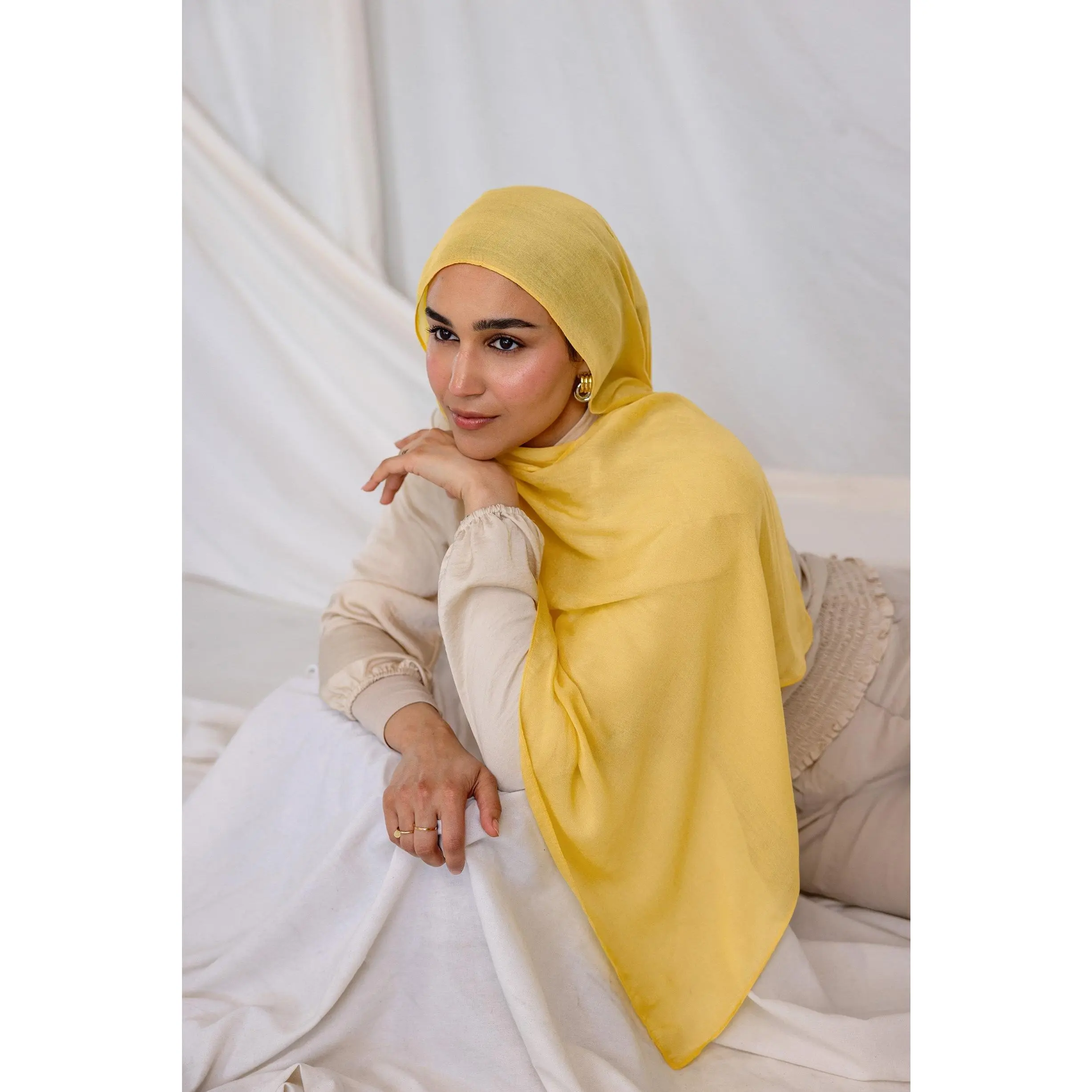 VELA Women's Square Sunbeam Yellow Solid Modal Head Scarf - Lightweight, Maximum Breathability, Double-Layer, Hand Wash Only, Ideal for Casual Summer Modest Fashion