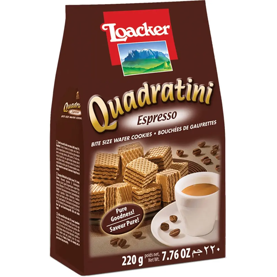 Loacker Quadratini Bite-Sized Wafer Cubes Variety Pack (Chocolate / Hazelnut / Raspberry Yogurt / Espresso / Vanilla flavor) Sweet Snack