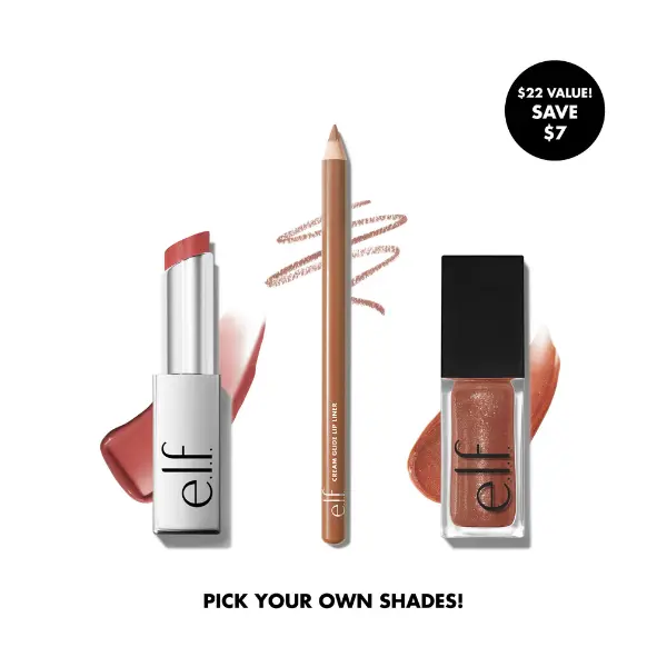 e.l.f. Build Your Glow Up Lip Trio - 3-Piece Set for Day to Night Look - Lip Liner, Lipstick, Lipgloss