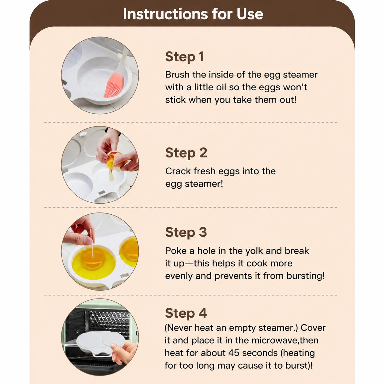Instructions for using the microwave omelette maker