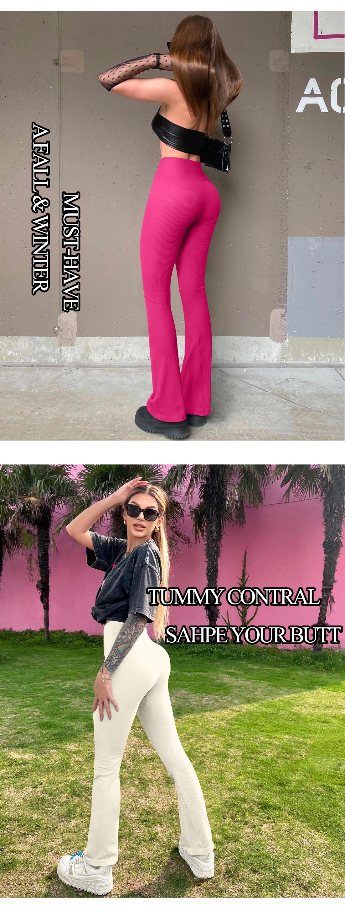 OQQ Women's bootcut Pants Ribbed Seamless Workout High Waist Bell Bottoms Flare Leggings