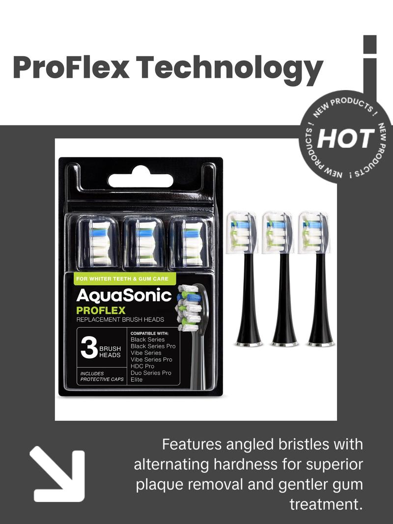 AquaSonic ProFlex Replacement Brush Heads for Electric Toothbrush - Whitening