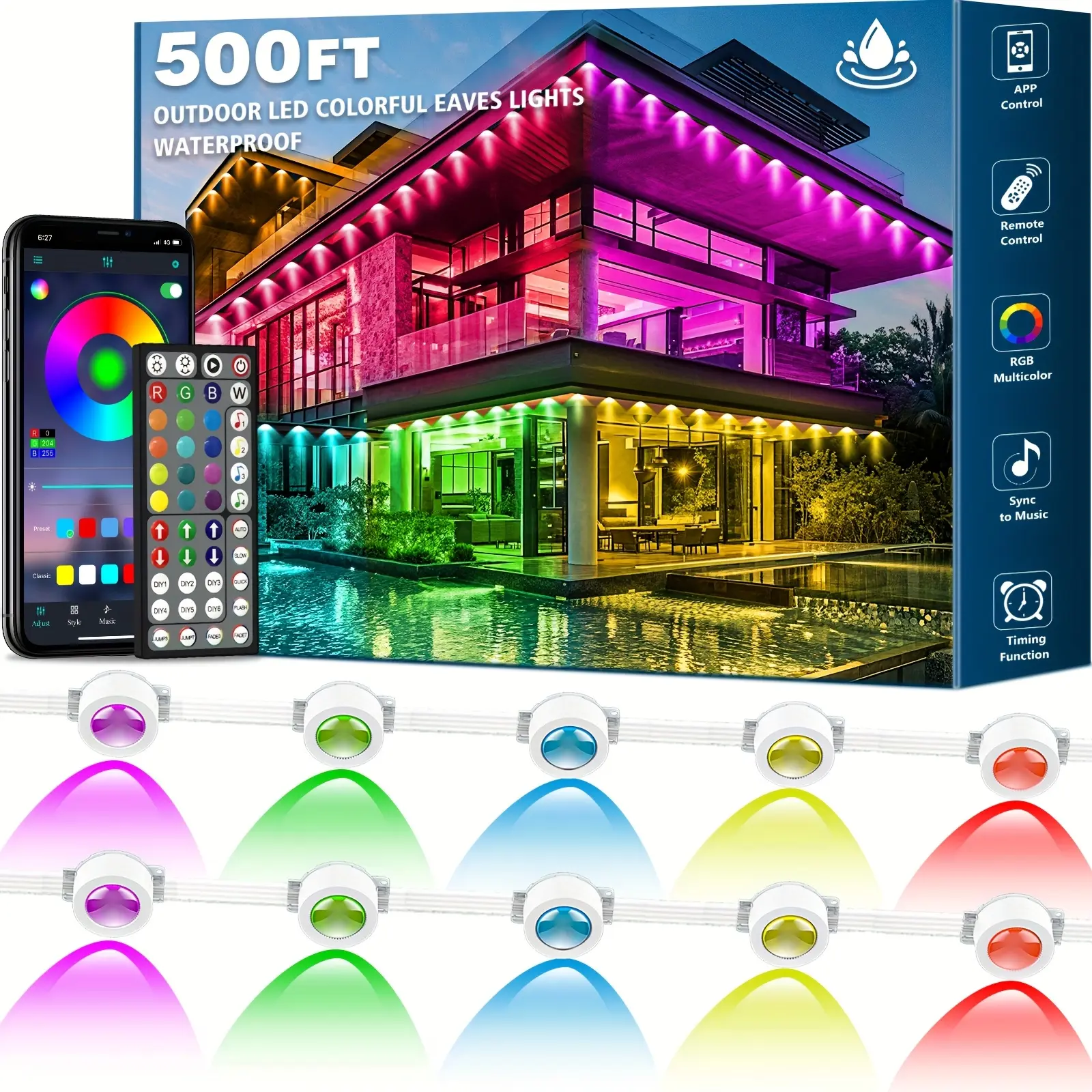 50-500 Feet Permanent Outdoor Lights,IP67 Waterproof RGB Outdoor LED Permanent Light, Comes with App and Remote Control, Best Choice for Party, Valentine's Day Decoration, Garden and Gift for Boyfriend or Girlfriend, Patio Outdoor Light, Mutovlin, summerv