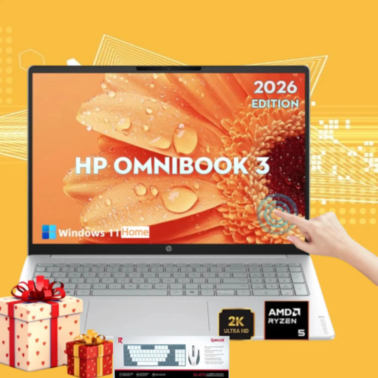 HP OmniBook d1523 2026 Edition 2-in-1 16in 2K IPS Touchscreen Laptop, AMD Ryzen 5 40, Up to 8GB RAM, 512GB SSD, Radeon 610M Graphics, Built-in FHD Camera, Copilot AI, Windows 11 Home, for Business Users, Accessory Bundle