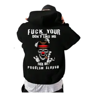 F*Ck Your Feeling Don’T Like Me Hoodie, Clown Skull Cigar Graphic Sweatshirt, Rebellious Dark Humor Streetwear Pullover, Edgy Gangster Clown Skull Hshirt, Unisex Sweater Pullover Tee