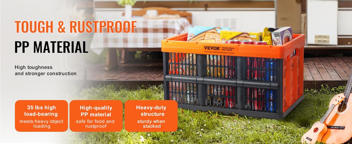 VEVOR Plastic Collapsible Storage Basket,  45L 3 Packs, Folding Stackable Storage Containers/Bins with Handles, Large Heavy Duty Containers for Clothes, Toys, Books, Snack, Shoes and Grocery Organizing Box Organiser