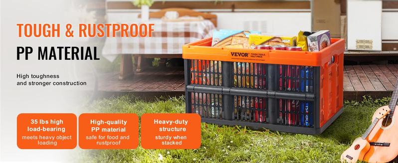 VEVOR Plastic Collapsible Storage Basket,  45L 3 Packs, Folding Stackable Storage Containers/Bins with Handles, Large Heavy Duty Containers for Clothes, Toys, Books, Snack, Shoes and Grocery Organizing Box Organiser