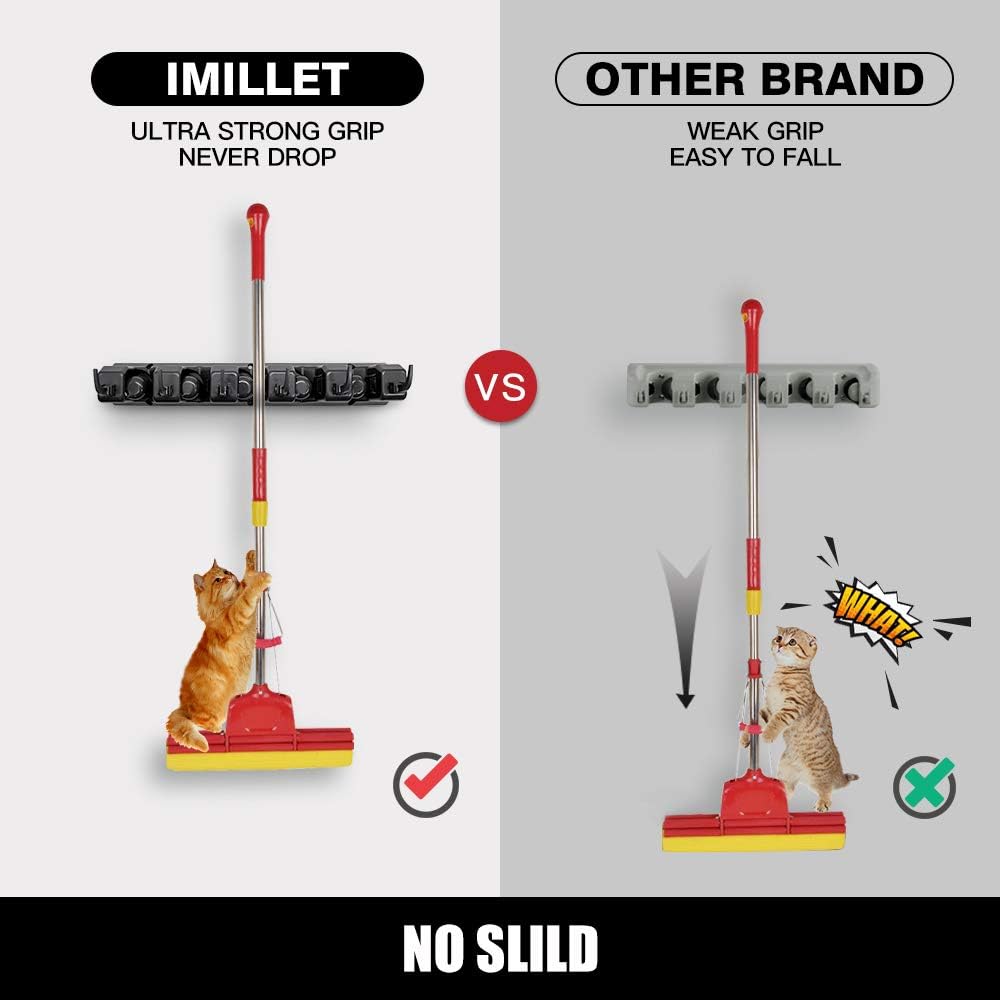 Mop & Broom Holder Wall Mount - Wall Hanging Garden Tool & Utility Closet Organizer, Mop & Broom Hook, Broom Hanger Wall Mount, Mop Broom Organizer, Wall Mounted Broom Rack Mop Storage