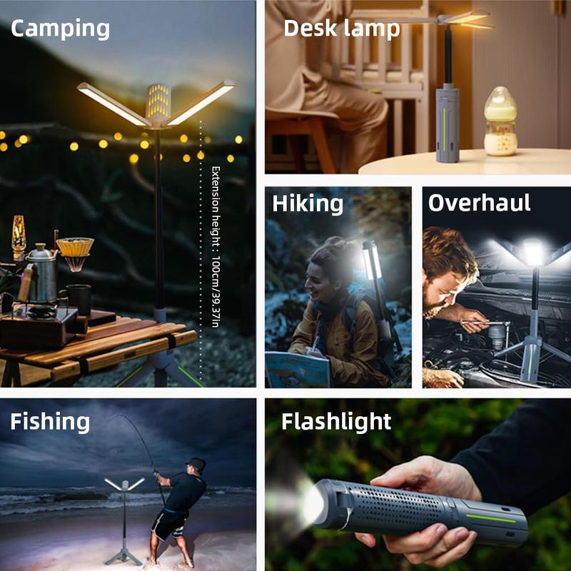 BougeRV 8000mAh Camping Light with Adjustable Stand 3.4 ft 1800 Lumen Cordless Work Light 3 Adjustable Heads Dimmable Emergency Flashlight Telescopic Tripod for Garage Outdoor Gift