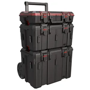 Hyper Tough Hyper Stack Heavy Duty 3 Piece Modular Rolling Toolbox System, Black